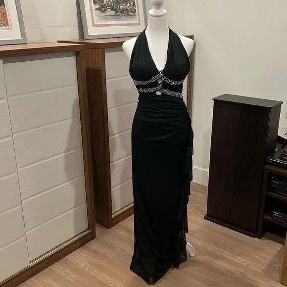 blondie nites halter dress Blondie Nites Juniors Halter Dress 11 Y2K Prom Homecoming HOCO Party Glam Ruched